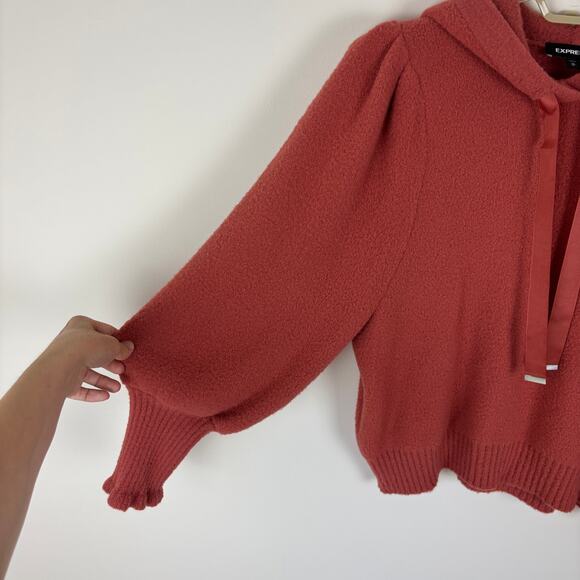 Express Hoodie Sweater puff sleeve Medium dusty rose pink cozy - Picture 3 of 10